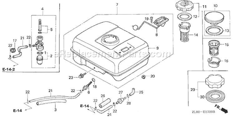 Page K Diagram and Parts List for GX200 Type QXB2 - VIN# GCAE-1000001-1899999 Honda Engine