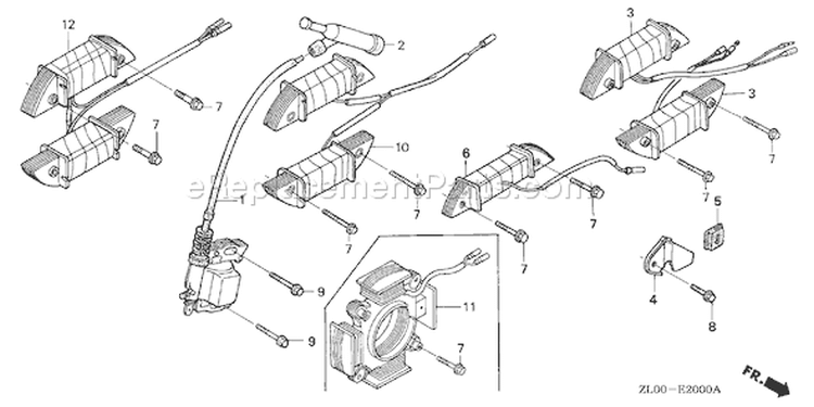 Page L Diagram and Parts List for GX200 Type QXB2 - VIN# GCAE-1000001-1899999 Honda Engine