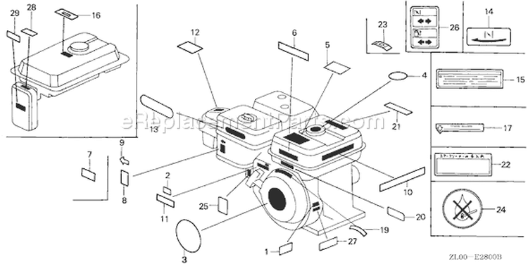 Page M Diagram and Parts List for GX200 Type QXB2 - VIN# GCAE-1000001-1899999 Honda Engine