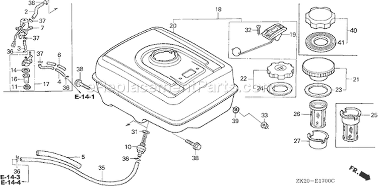 Page K Diagram and Parts List for GX240K1 Type QHB2 - VIN# GC04-4400001-9999999 Honda Engine