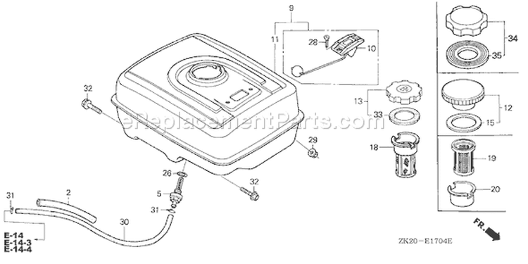 Page K Diagram and Parts List for GX240K1 Type QTC2/A - VIN# GC04-4400001-9999999 Honda Engine