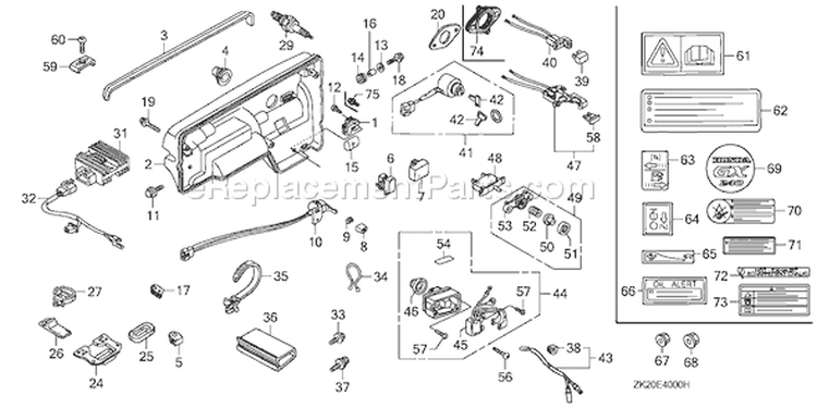 Page E Diagram and Parts List for GX240K1 Type RA2/A - VIN# GC04-4400001-9999999 Honda Engine