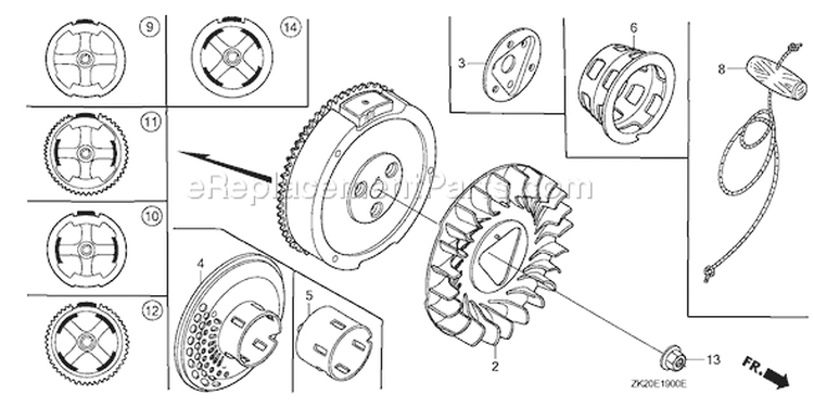 Page J Diagram and Parts List for GX240K1 Type VXP/A - VIN# GDAC-1100001 Honda Engine