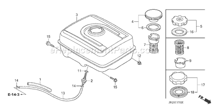 Page K Diagram and Parts List for GX240K1 Type HA - VIN# GC04-3000001-4399999 Honda Engine