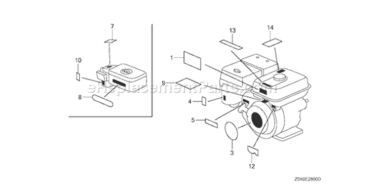 Page N Diagram and Parts List for GX270RT Type VPE2 - VIN# GCAJT-1163870 Honda Engine
