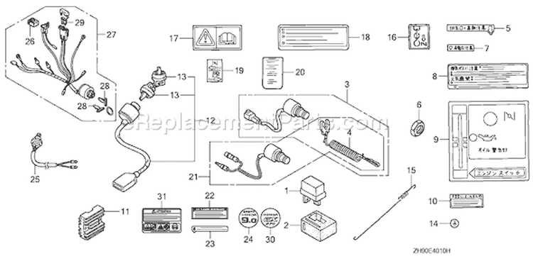 Page O Diagram and Parts List for GX270 Type QAW/A - VIN# GCAB-2000001-9999999 Honda Engine