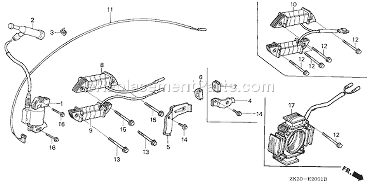 Page L Diagram and Parts List for GX340K1 Type SXP - VIN# GC05-2000001-3599999 Honda Engine