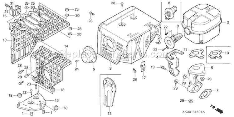 Page O Diagram and Parts List for GX340K1 Type VXE - VIN# GC05-2000001-3599999 Honda Engine