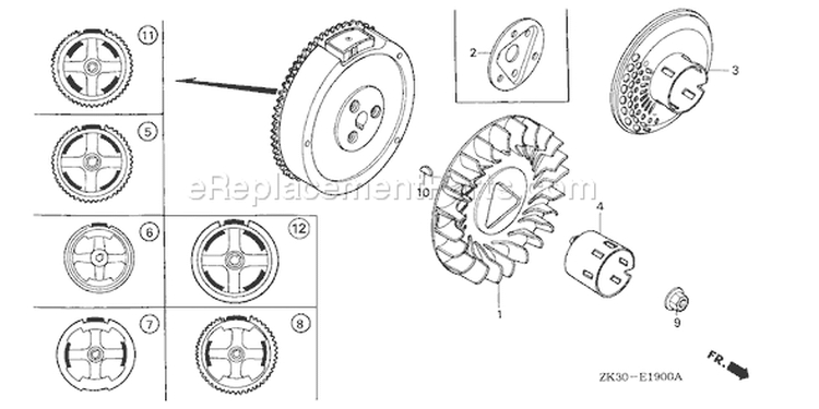 Page K Diagram and Parts List for GX340K1 Type VXE/A - VIN# GC05-3600001 Honda Engine
