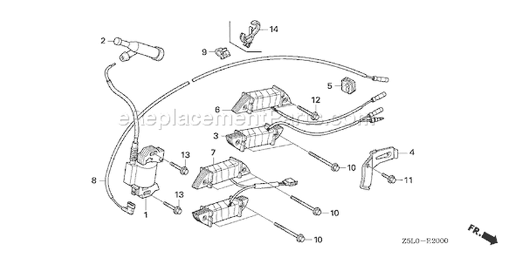 Page L Diagram and Parts List for GX340R1 Type EDN2 - VIN# GCAMK-1000001 Honda Engine