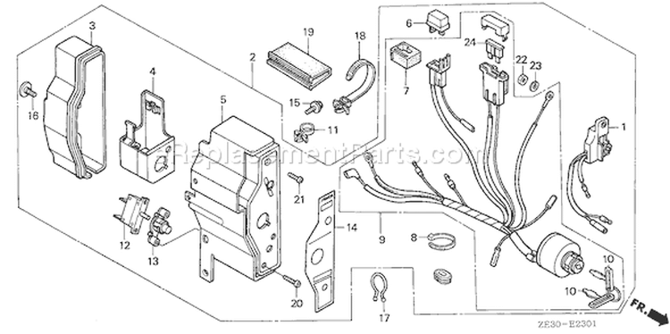 Page E Diagram and Parts List for GX340 Type QAE - VIN# GC05-1000001-1469766 Honda Engine