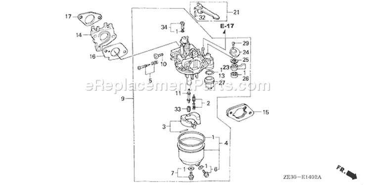 Page C Diagram and Parts List for GX340 Type QXC - VIN# GC05-1000001-1469766 Honda Engine