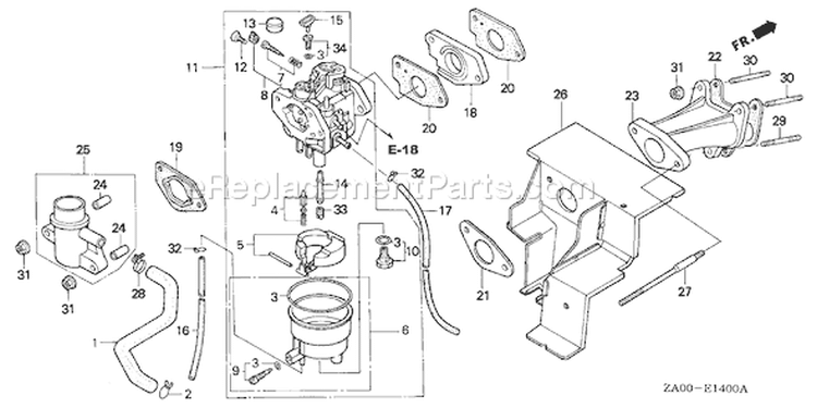 Page B Diagram and Parts List for GX360K1 Ttype DDA - VIN# GA01-1400001 Honda Engine