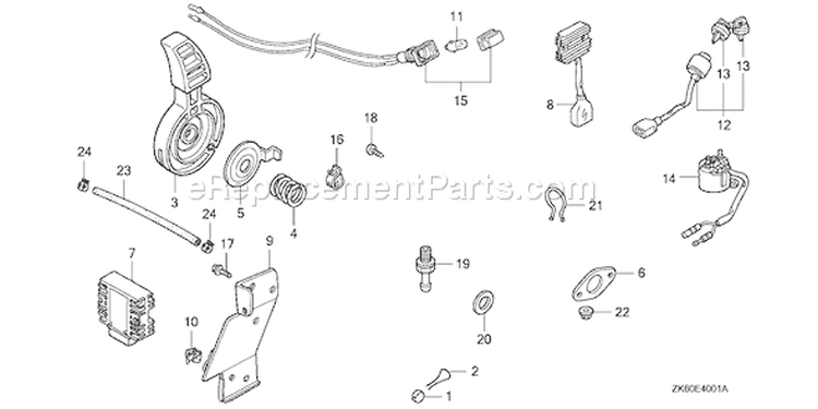 Page O Diagram and Parts List for GX390K1 Type VXP7 - VIN# GCAA-3400001-9999999 Honda Engine