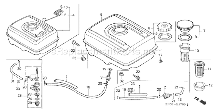 Page L Diagram and Parts List for GX390K1 Type QNE2 - VIN# GCAA-2000001-3399999 Honda Engine