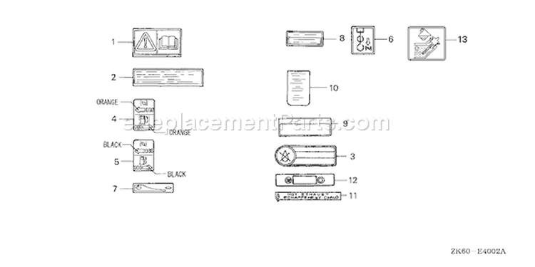 Page Q Diagram and Parts List for GX390K1 Type VXE - VIN# GCAA-3400001 Honda Engine