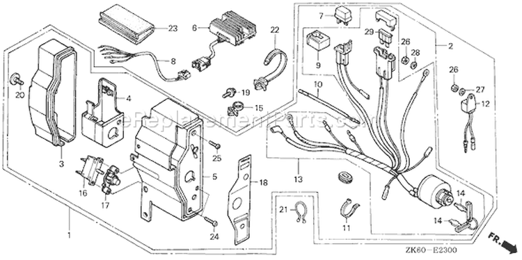Page E Diagram and Parts List for GX390K1 Type VXE - VIN# GCAA-3400001 Honda Engine