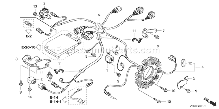 Page M Diagram and Parts List for GX440IU Type Q9DB - VIN# GCAWK-1000001 Honda Engine