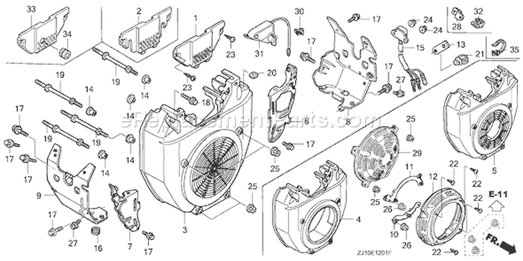 Page J Diagram and Parts List for GX620K1 Type VAF - VIN# GCAD-2000001-2159999 Honda Engine