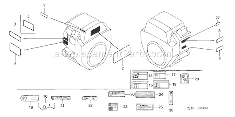 Page N Diagram and Parts List for GX620 Type VXE2 - VIN# GCAD-1000001-1999999 Honda Engine