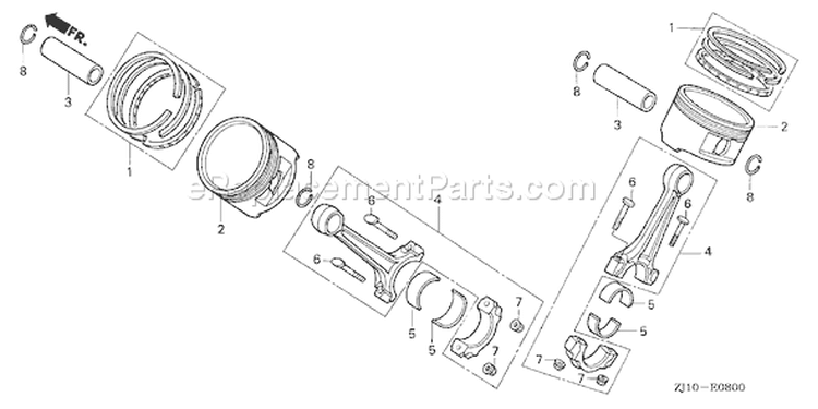 Page R Diagram and Parts List for GX620 Type VXE2 - VIN# GCAD-1000001-1999999 Honda Engine