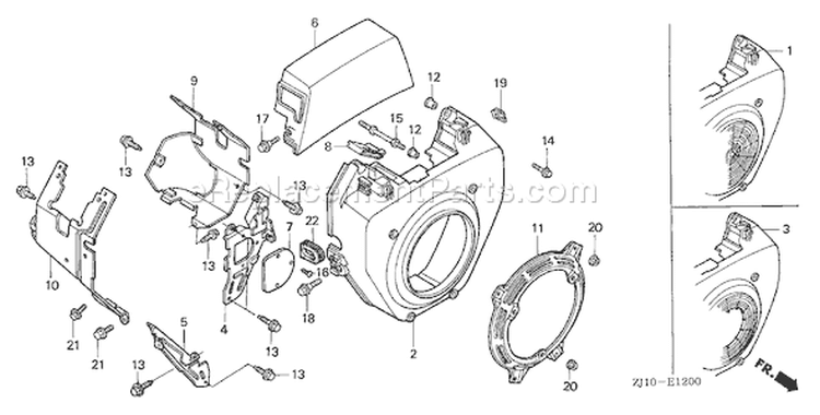 Page J Diagram and Parts List for GX620 Type VXE2 - VIN# GCAD-1000001-1999999 Honda Engine