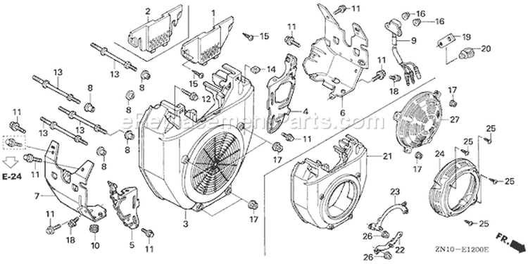 Page K Diagram and Parts List for GX670 Type VXE2 - VIN# GCAM-1000001-1049999 Honda Engine