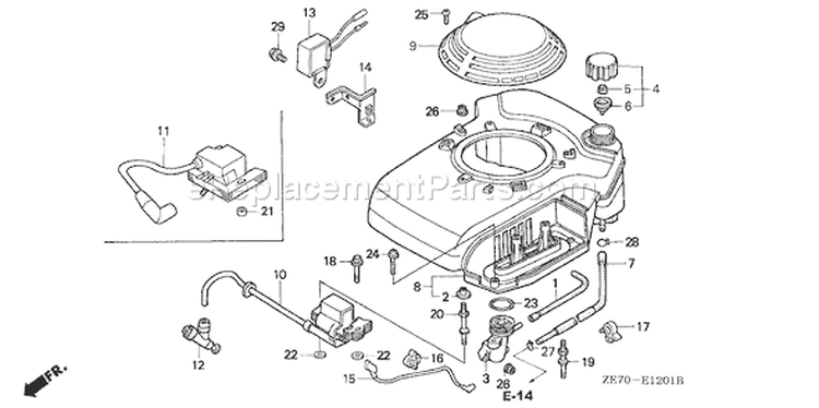 Page H Diagram and Parts List for GXV160K1 Type A1T - VIN# GJ03-6100001-7999999 Honda Engine