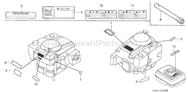 Page L Diagram and Parts List for GXV340K2 Type DA2 - VIN# GJ02-6000001-9999999 Honda Engine