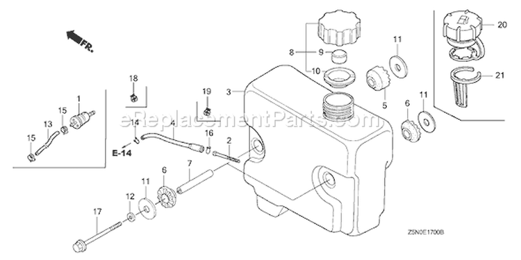 Page J Diagram and Parts List for GXV340RT2 Type DA23 - VIN# GJACT-1000001 Honda Engine