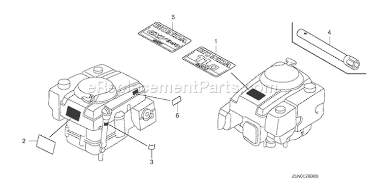 Page L Diagram and Parts List for GXV340RT2 Type DA23 - VIN# GJACT-1000001 Honda Engine