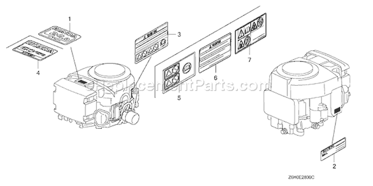 Page L Diagram and Parts List for GXV670R Type TAE2 - VIN# GJAHK-1000001 Honda Engine