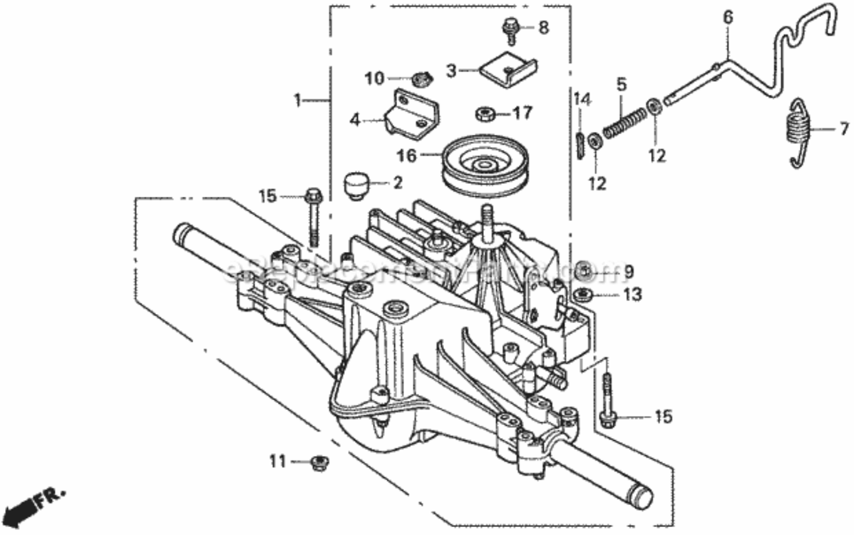 Hydrostatic Transmission Diagram and Parts List for H1011HK1 Type SACVIN# MZAW-6100001 Honda Lawn Tractor