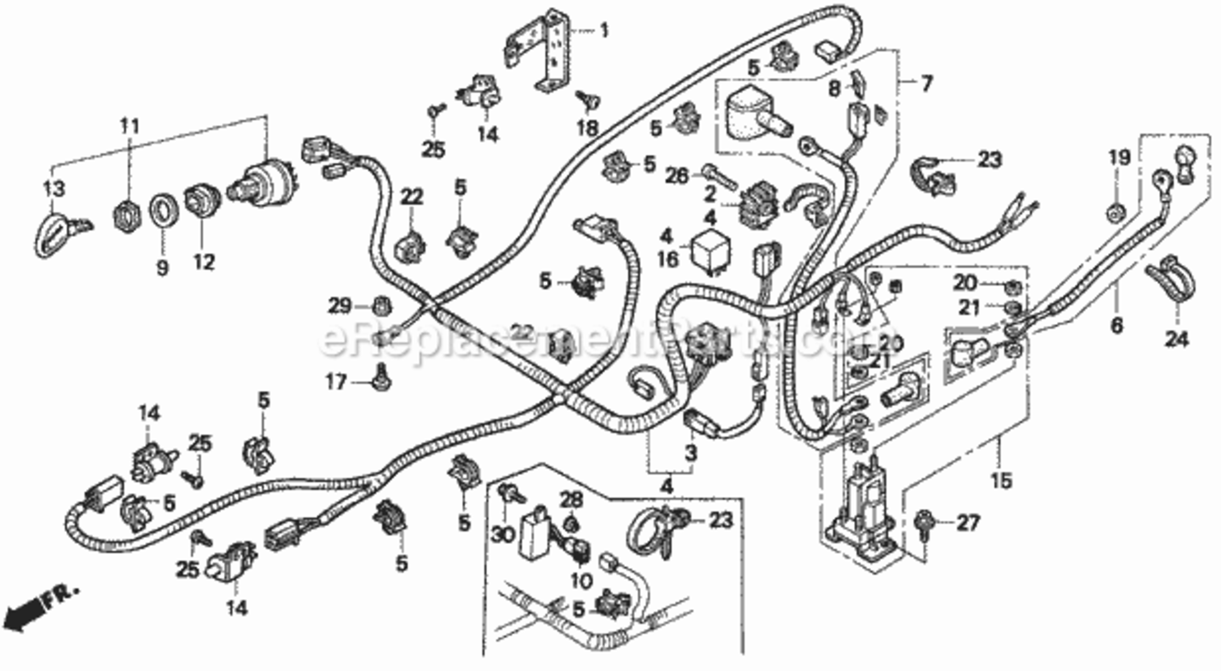 Wire Harness Diagram and Parts List for H1011RK1 Type SACVIN# MZAW-6100001 Honda Lawn Tractor