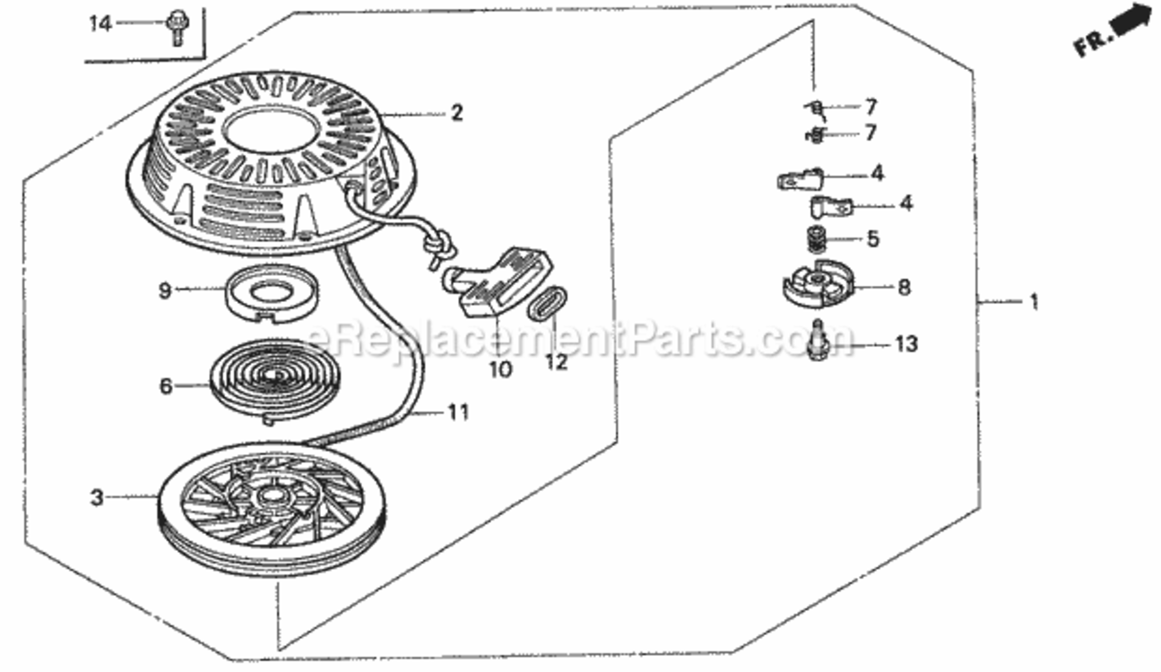 Recoil Starter Diagram and Parts List for H1011R Type SAVIN# MZAW-6000001 Honda Lawn Tractor