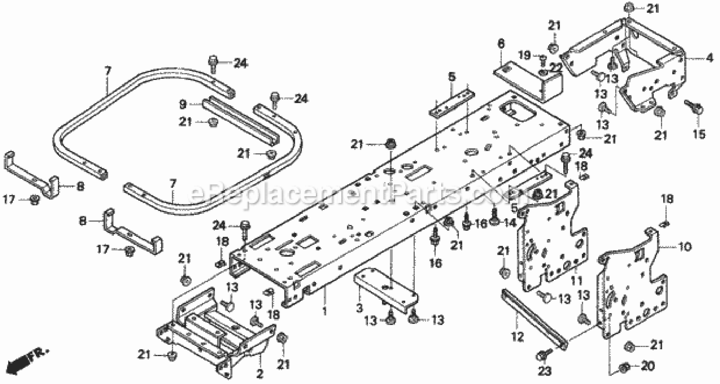 Frame Diagram and Parts List for H1011R Type SACVIN# MZAW-6000001 Honda Lawn Tractor