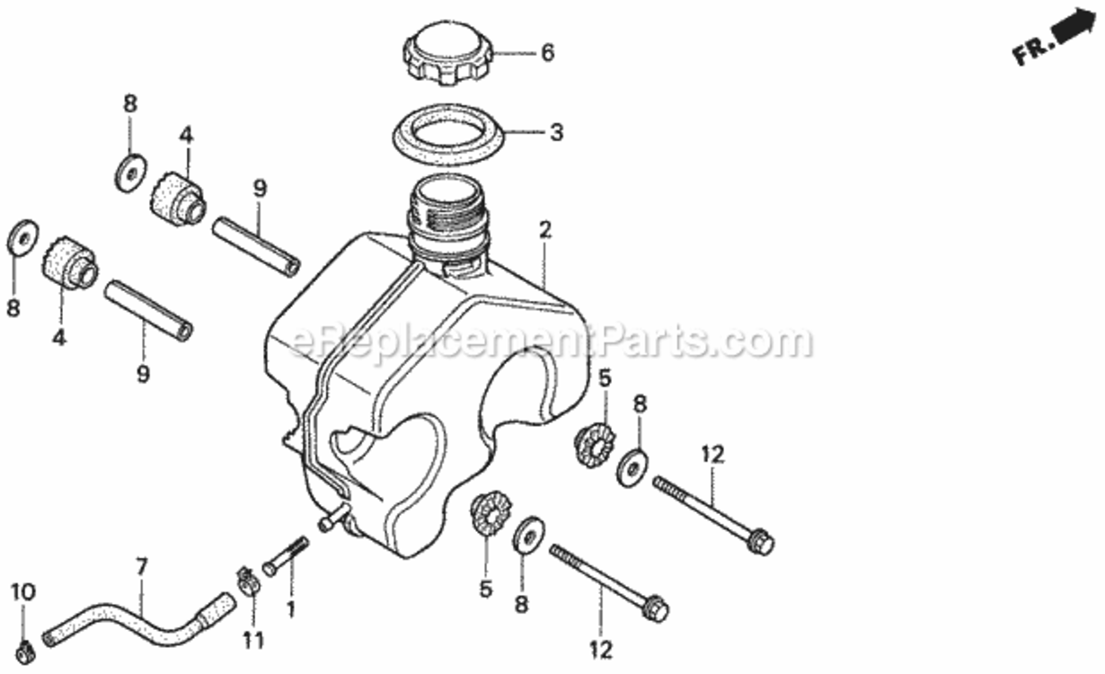 Fuel Tank And Gasket Kit Diagram and Parts List for H1011 Type SAVIN# MZAW-6000001 Honda Lawn Tractor