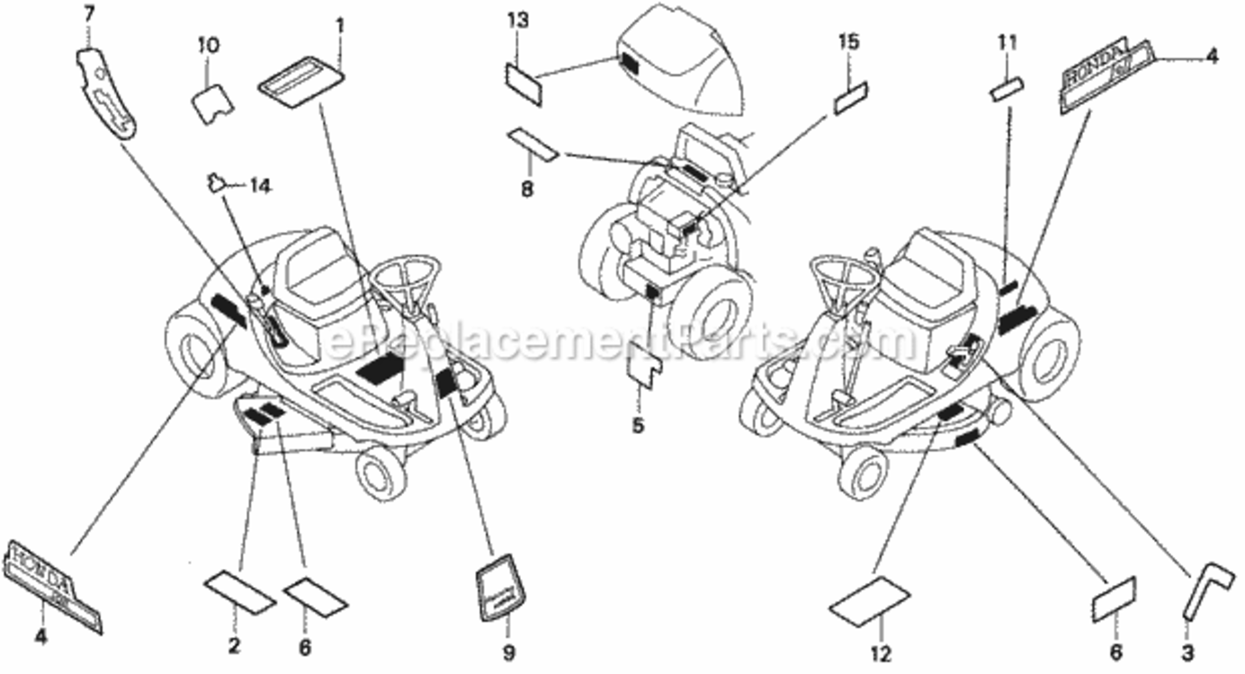 Labels Diagram and Parts List for H1011 Type SAVIN# MZAW-6000001 Honda Lawn Tractor