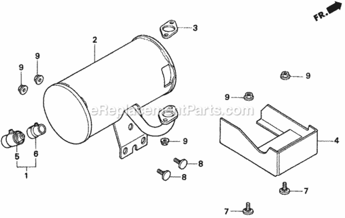 Muffler Diagram and Parts List for H1011 Type SAVIN# MZAW-6000001 Honda Lawn Tractor