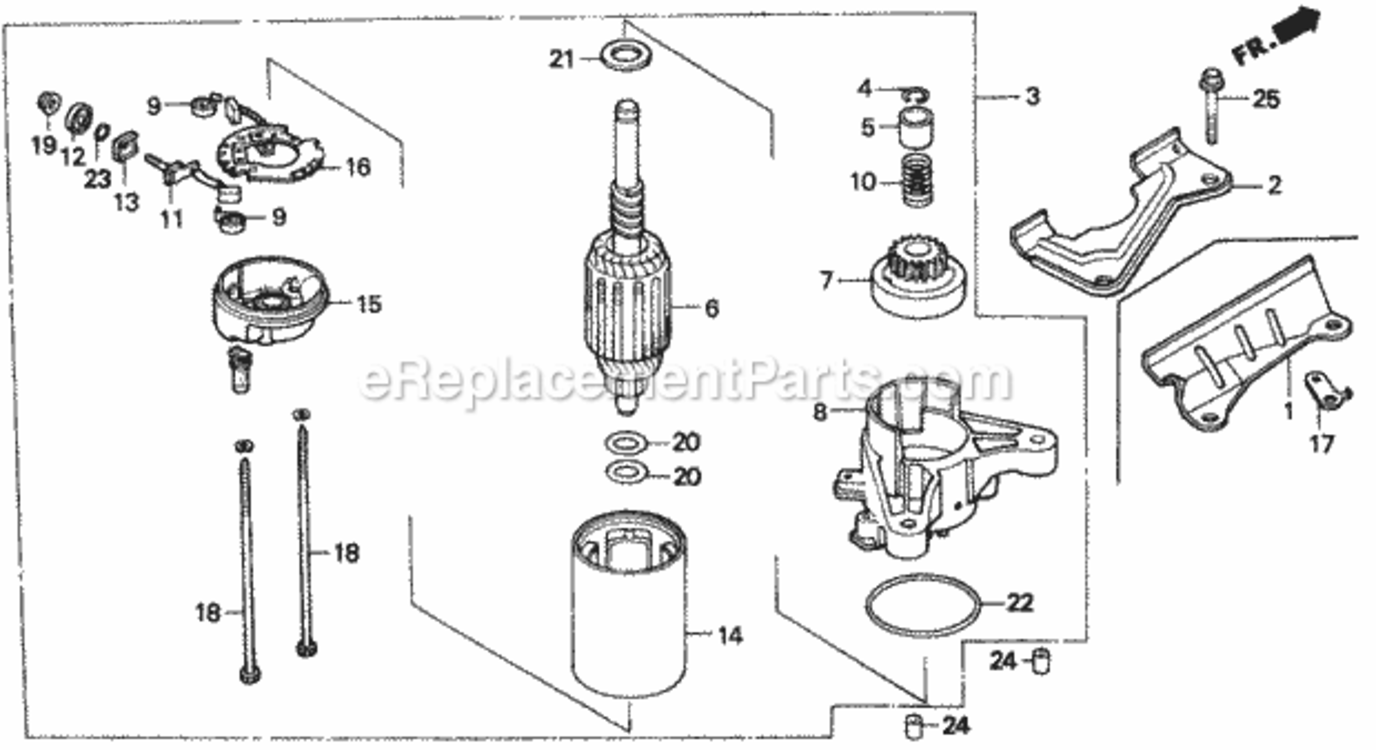 Starter Motor K0 Diagram and Parts List for H1011 Type SAVIN# MZAW-6000001 Honda Lawn Tractor