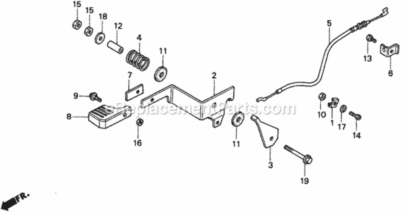 Throttle Lever Diagram and Parts List for H1011 Type SAVIN# MZAW-6000001 Honda Lawn Tractor