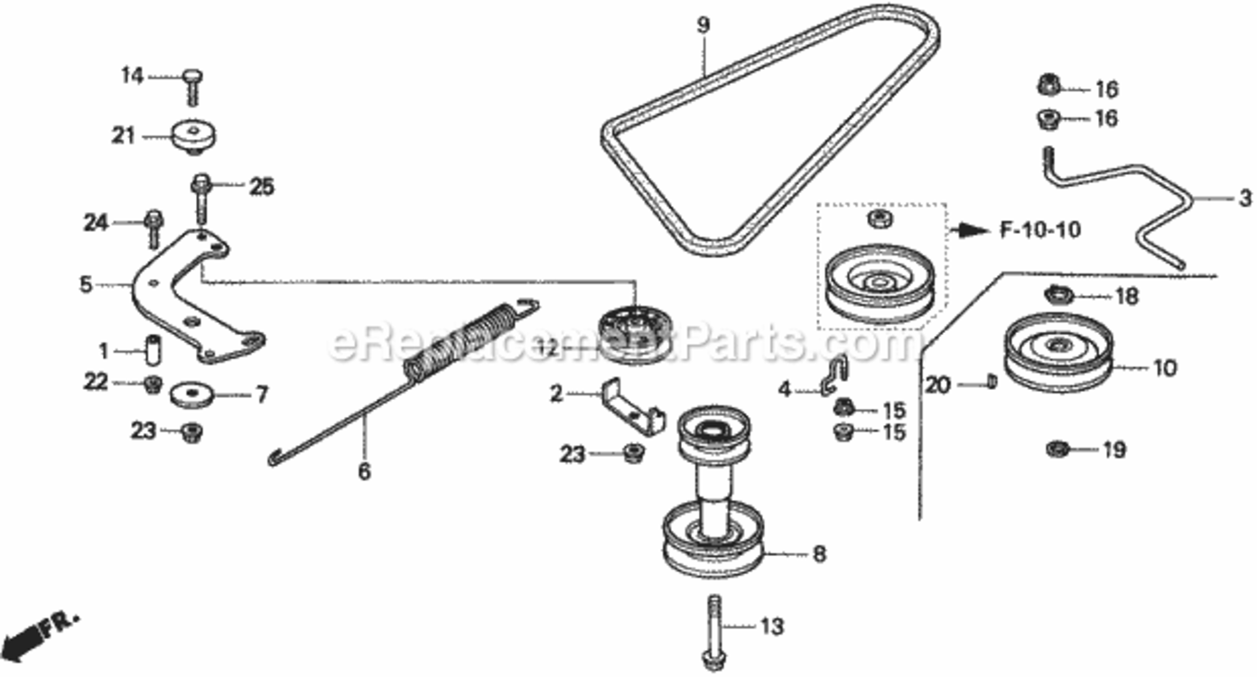 Transmission Pulley Diagram and Parts List for H1011 Type SAVIN# MZAW-6000001 Honda Lawn Tractor
