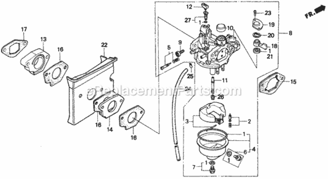 Carburetor Diagram and Parts List for H1011 Type SAVIN# MZAW-6000001 Honda Lawn Tractor