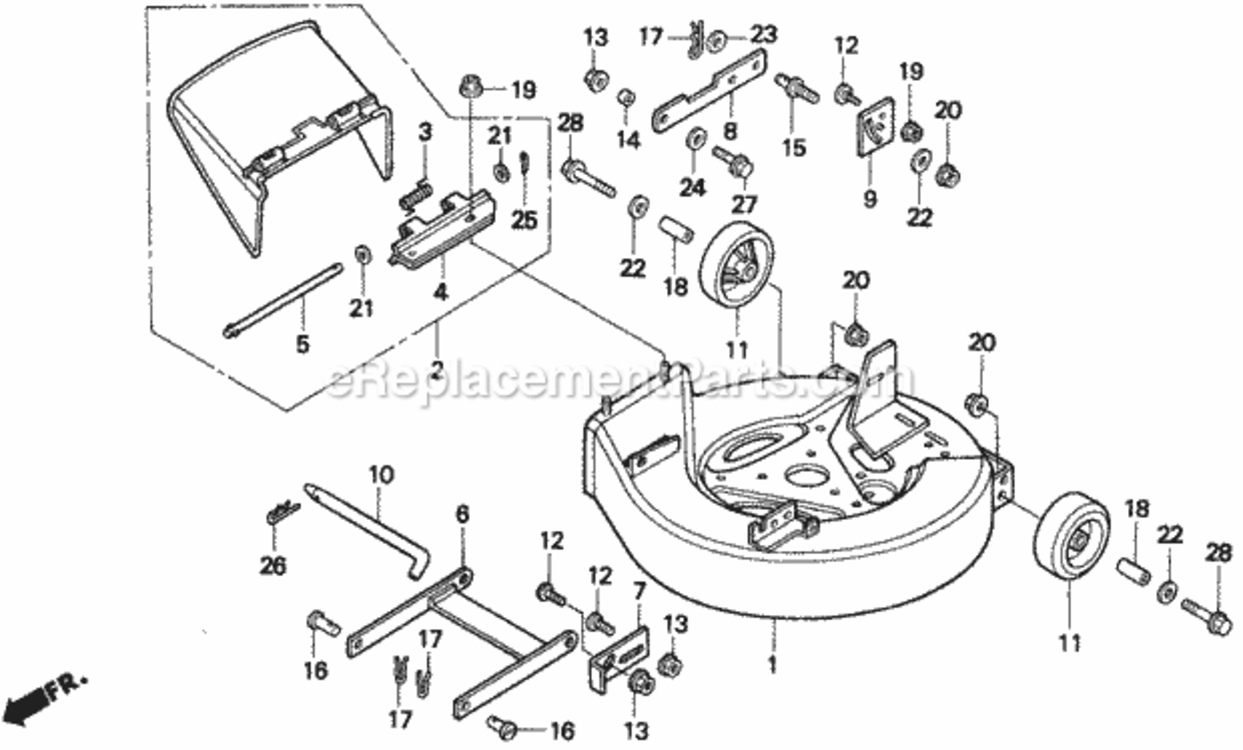 Cutter Housing Diagram and Parts List for H1011 Type SAVIN# MZAW-6000001 Honda Lawn Tractor