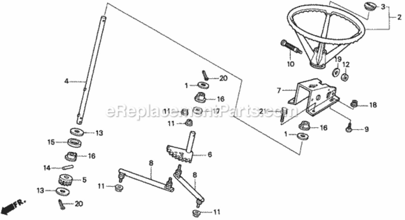 Steering Wheel Diagram and Parts List for H1011 Type SACVIN# MZAW-6000001 Honda Lawn Tractor