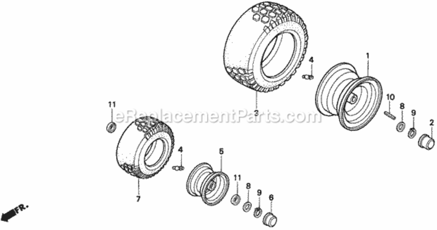 Wheels Diagram and Parts List for H1011 Type SACVIN# MZAW-6000001 Honda Lawn Tractor