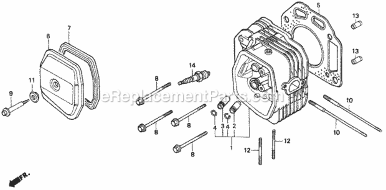 Cylinder Head Diagram and Parts List for H2013HK1 Type SDACVIN# MZBF-6100001 Honda Lawn Tractor