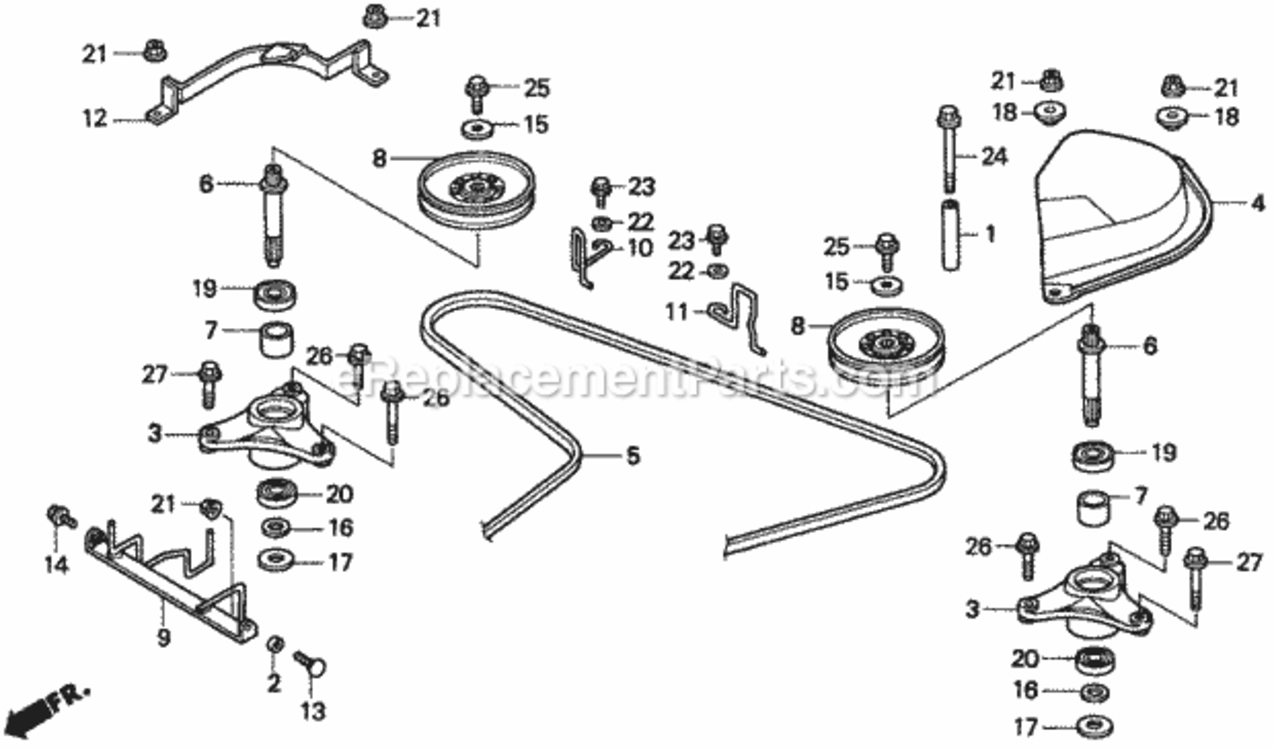 Blade Shaft Diagram and Parts List for H2013HK1 Type SDACVIN# MZBF-6100001 Honda Lawn Tractor
