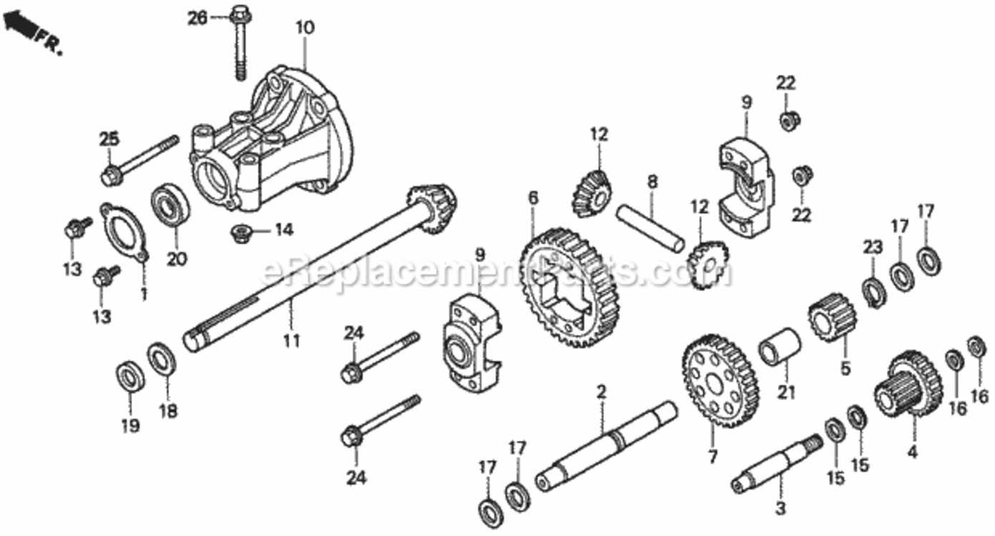 Transmission Gear Diagram and Parts List for H2013HK1 Type SDACVIN# MZBF-6100001 Honda Lawn Tractor