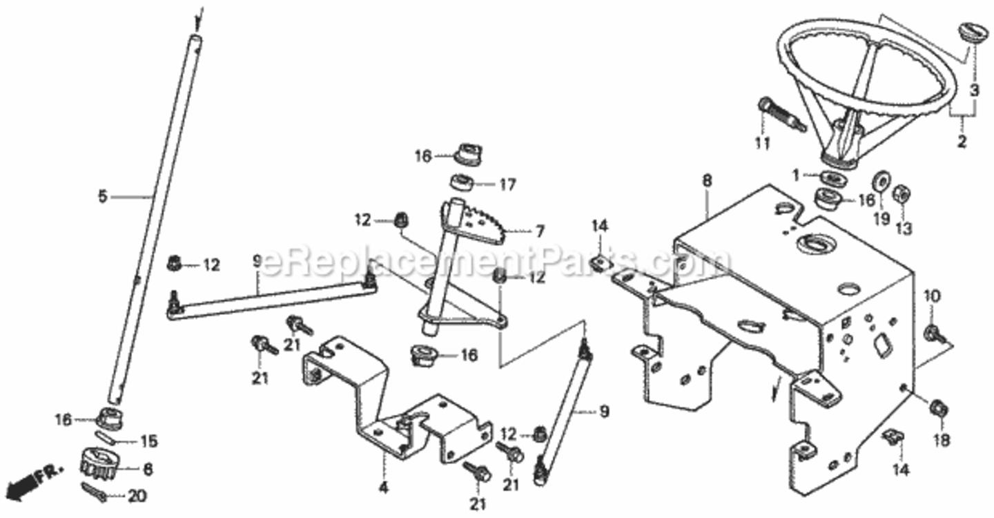 Steering Wheel Diagram and Parts List for H2013K1 Type SDACVIN# MZBF-6100001 Honda Lawn Tractor